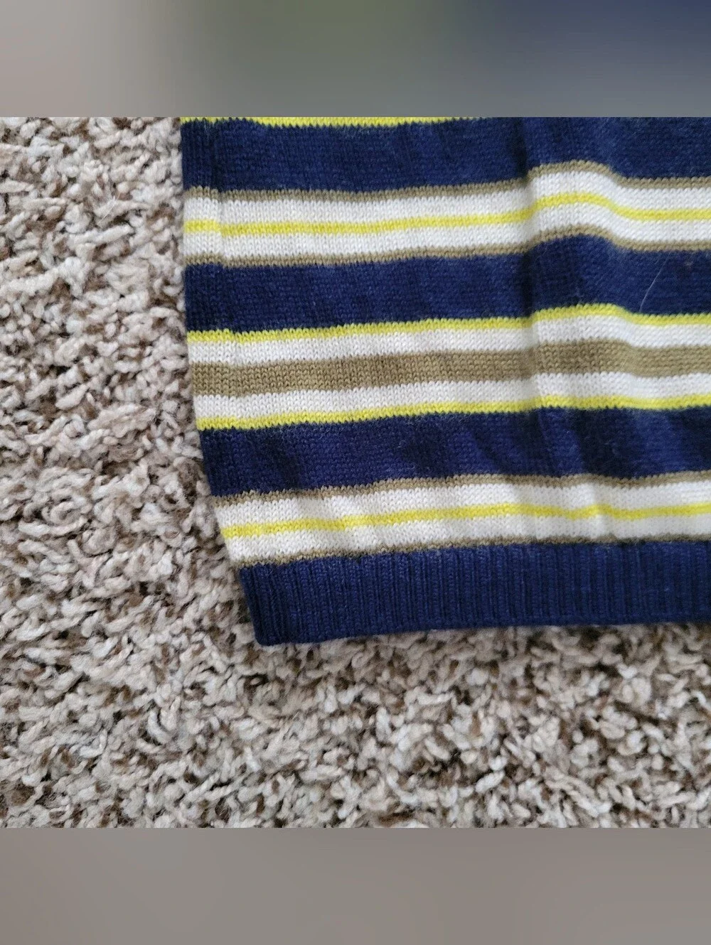 J. Crew Carolyn Sweater Tee Striped Merino Wool Navy Blue Yellow Crew Neck Small